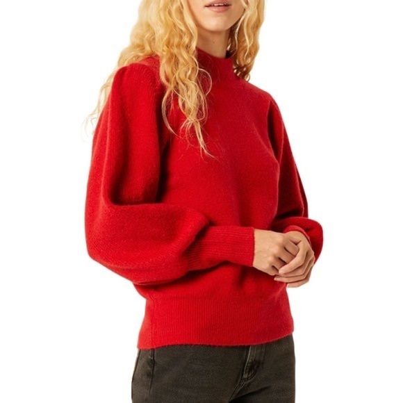 FRENCH CONNECTION Mock-neck Balloon Sleeve Red Sweater - Picture 1 of 4